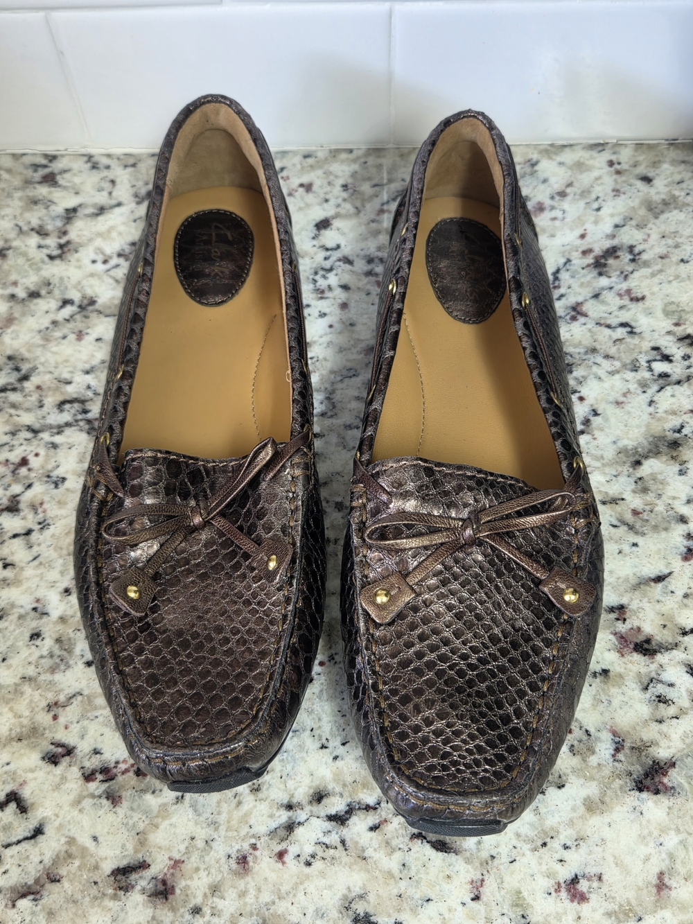 Clarks Artisan Dunbar Cruiser  Metallic Brown Snake-Print Loafers
